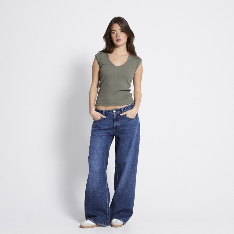 Ribbed v-neck top "Abigail" Army Green